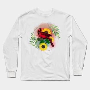 Sunflowers Cardinal Birds Long Sleeve T-Shirt